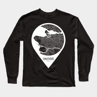 Vancouver, Canada City Map - Travel Pin Long Sleeve T-Shirt